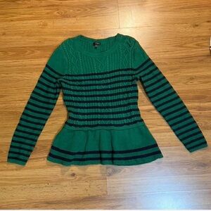 Talbots Green and Black Striped Peplum Sweater